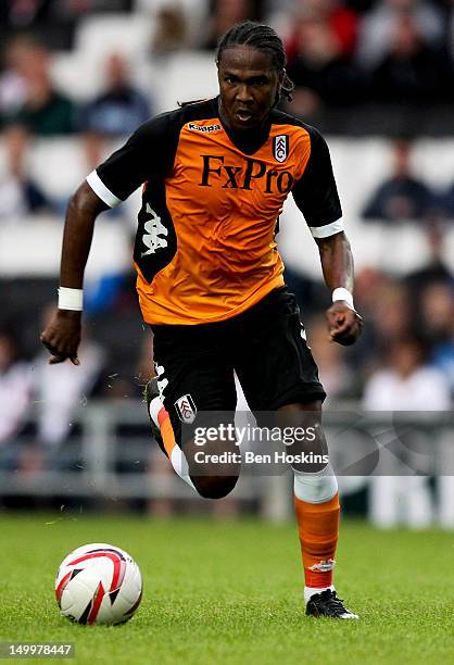 Hugo Rodallega of Fulham in action during a Pre-Season Friendly Match between MK Dons and Fulham at Stadium MK on August 7, 2012 in Milton Keynes,...