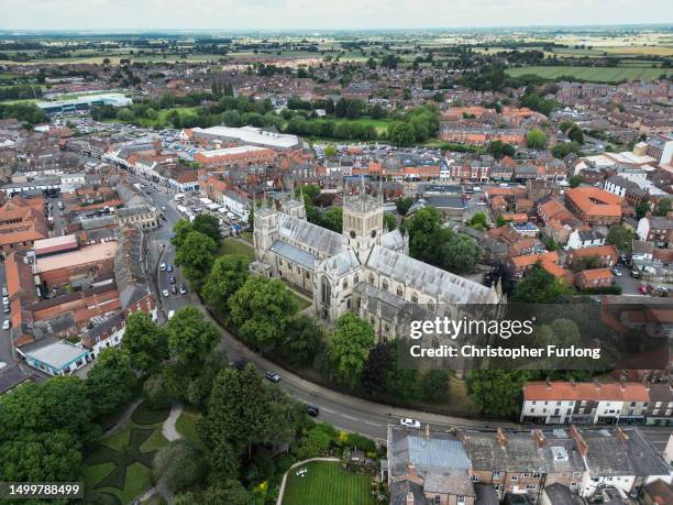 An aerial view of Selby Abbey on June 19, 2023 in Selby, England. Last week, the MP for Selby and Ainsty, Nigel Adams, announced he was standing down...