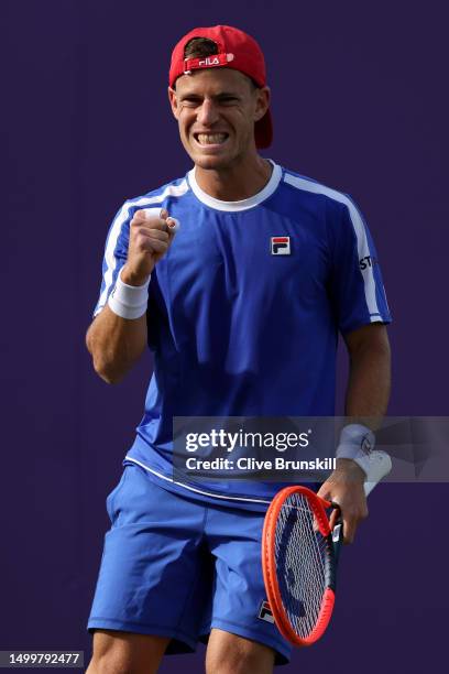 Diego Schwartzman of Argentina celebrates a point against Mackenzie McDonald of United States during the Men's Singles First Round match on Day One...