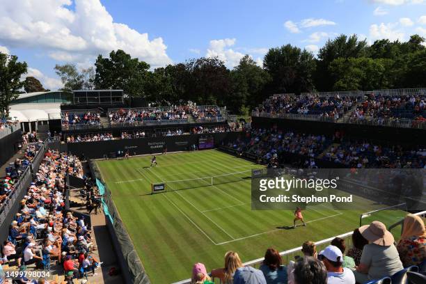 General view inside the court as Venus Williams of United States plays a backhand against Camila Giorgi of Italy in the Women's First Round match...