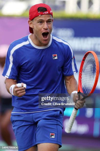 Diego Schwartzman of Argentina celebrates a point against Mackenzie McDonald of United States during the Men's Singles First Round match on Day One...