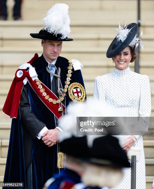 Catherine, Princess of Wales and Prince William, Prince of Wales during the Order Of The Garter Service at Windsor Castle on June 19, 2023 in...