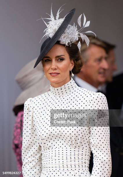 Catherine, Princess of Wales and Prince William, Prince of Wales during the Order Of The Garter Service at Windsor Castle on June 19, 2023 in...