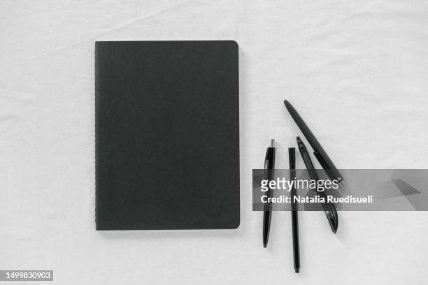 black note book mockup with pens - pen mockup stock pictures, royalty-free photos & images