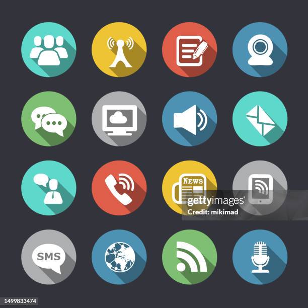 communication icon set. flat design. vector. illustration. - calendar app vector stock illustrations