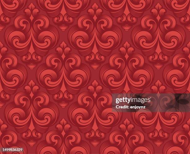 ilustrações de stock, clip art, desenhos animados e ícones de elegant red victorian seamless wallpaper - real