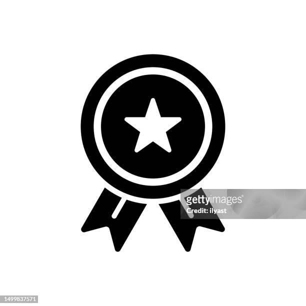 success black line & fill vector icon - achievement logo stock illustrations
