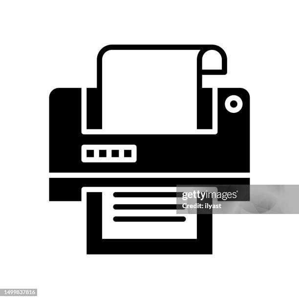 ilustraciones, imágenes clip art, dibujos animados e iconos de stock de impresión de línea negra e icono vectorial de relleno - trabajador de imprenta