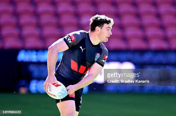 Liam Martin passes the ball during a New South Wales Blues State of Origin training session at Suncorp Stadium on June 20, 2023 in Brisbane,...