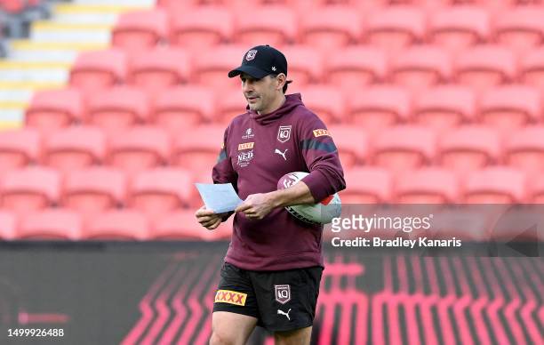 Coach Billy Slater watches on during a Queensland Maroons State of Origin Captain's Run at Suncorp Stadium on June 20, 2023 in Brisbane, Australia.