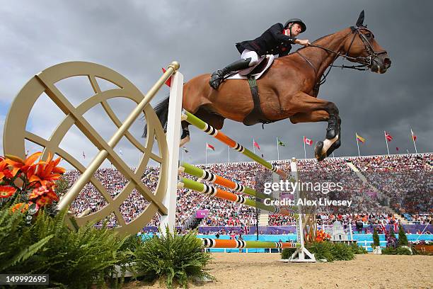 Scott Brash of Great Britain riding Hello Sanctos in the Individual Jumping on Day 12 of the London 2012 Olympic Games at Greenwich Park on August 8,...