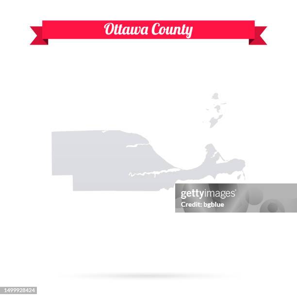 ottawa county, ohio. map on white background with red banner - port clinton ohio stock illustrations