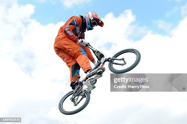 Jelle Van Gorkom of Netherlands competes during the Men's BMX Cycling on Day 12 of the London 2012 Olympic Games at BMX Track on August 8, 2012 in...