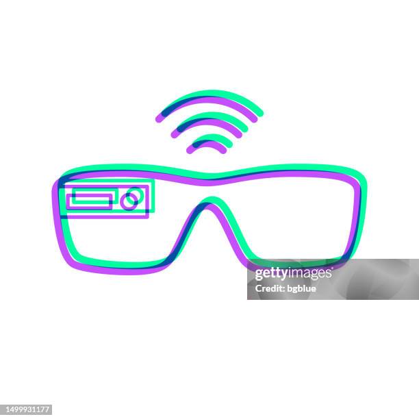 intelligente brille. icon mit zweifarbiger überlagerung auf weißem hintergrund - brillenglas stock-grafiken, -clipart, -cartoons und -symbole