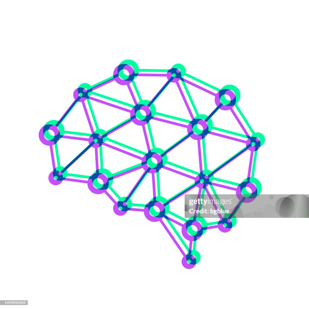 Intelligence artificielle cerveau. Icône avec superposition de deux couleurs sur fond blanc
