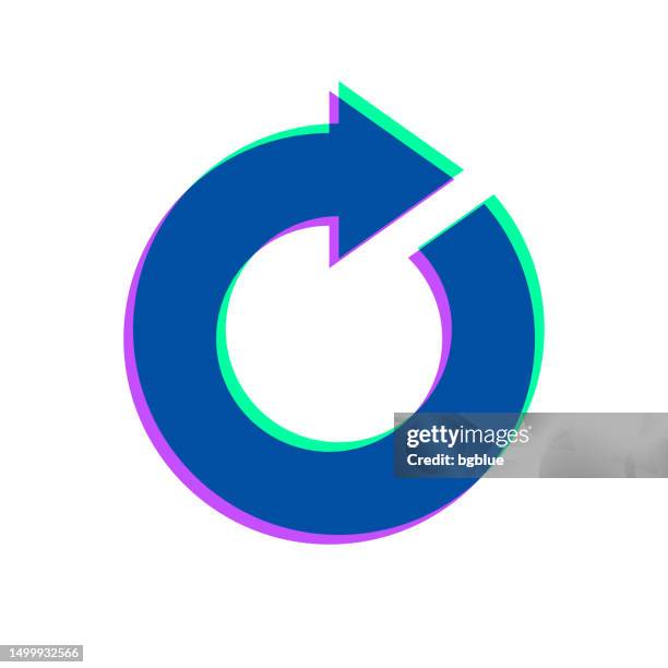 ilustraciones, imágenes clip art, dibujos animados e iconos de stock de actualizar. icono con superposición de dos colores sobre fondo blanco - flechas en circulo