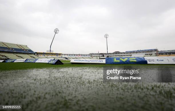 General view as rain falls before the scheduled start of play during Day Five of the LV= Insurance Ashes 1st Test match between England and Australia...