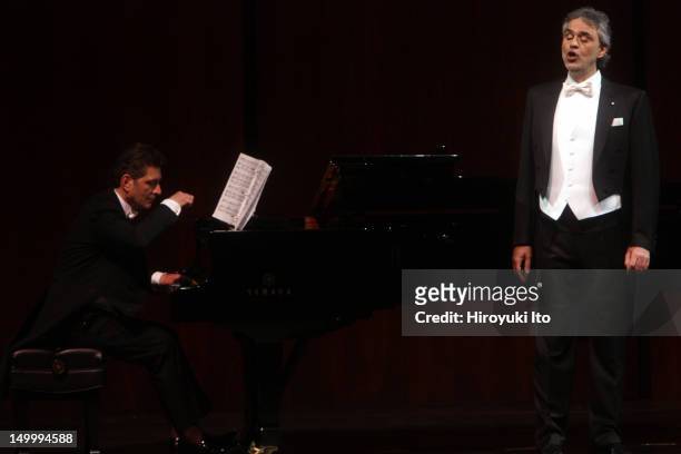 The Italian tenor Andrea Bocelli, accompanied by Vincenzo Scalera, performing songs by Handel, Beethoven, Wagner, Liszt, Strauss, Faure and Gounod to...