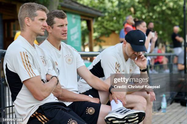 Lars and Sven Bender of Germany U15 watch the U15 juniors sighting tournament at Sport School Wedau on June 20, 2023 in Duisburg, Germany.