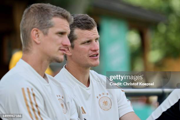 Lars and Sven Bender of Germany U15 watch the U15 juniors sighting tournament at Sport School Wedau on June 20, 2023 in Duisburg, Germany.