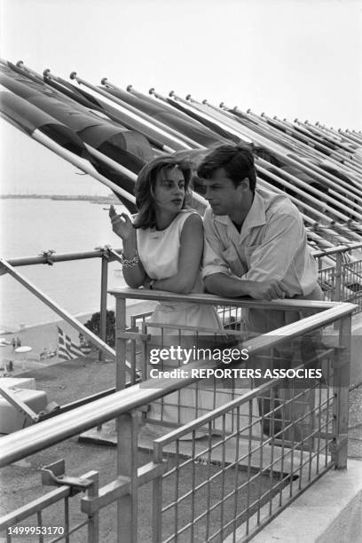Jean Sorel et sa femme Anna Maria Ferrero lors du Festival de Cannes en mai 1963, France
