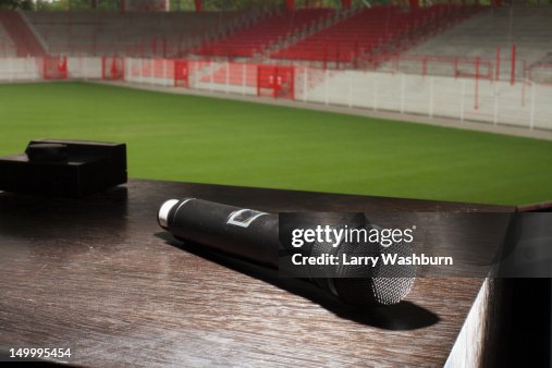 A microphone on a table A microphone on a table