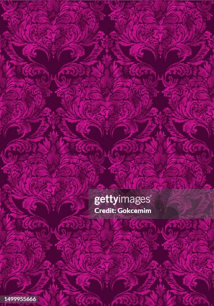 purple damask seamless pattern texture. luxury decorative textile pattern, design element. - seamless floral pattern purple stock illustrations