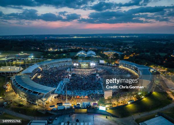 An aerial view of the Arctic Monkeys playing at the Ageas Bowl, on June 15,2023 in Southampton, England.