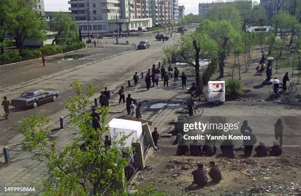 Street scene in the suburbs in Pyongyang, May 04, 2005.