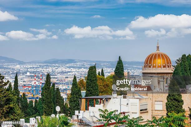 beautiful bahai gardens and shrine of the bab - mausoleum of the bab founder of the bahai faith - terraces of the shrine of the báb stock pictures, royalty-free photos & images