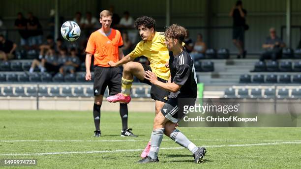 Action during the match between Niederrhein and Niedersachsen 3:1 during the U15 juniors sighting tournament at Sport School Wedau on June 20, 2023...