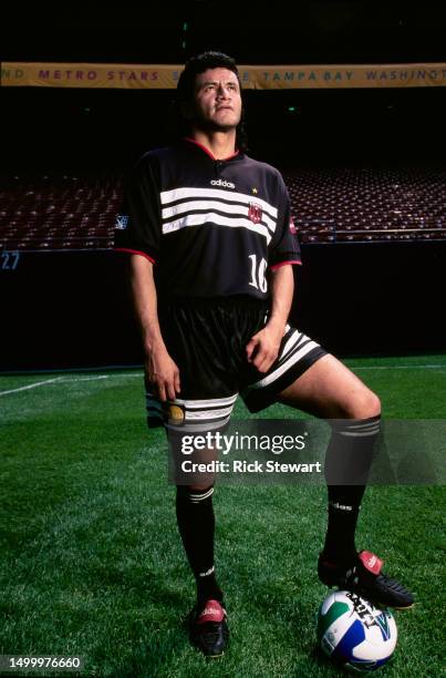 Portrait of Marco Etcheverry from Bolivia and Forward for the D.C. United of the MLS Eastern Conference poses for a photograph before the MLS...