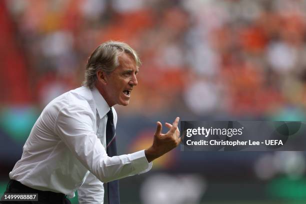 Head Coach, Roberto Mancini of Italy during the UEFA Nations League 2022/23 third-place match between Netherlands and Italy at FC Twente Stadium on...