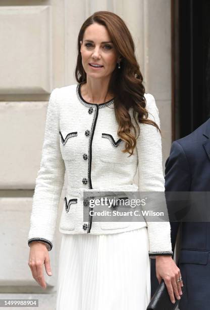 Catherine, Princess of Wales smiles as she departs the reopening of the National Portrait Gallery on June 20, 2023 in London, England.