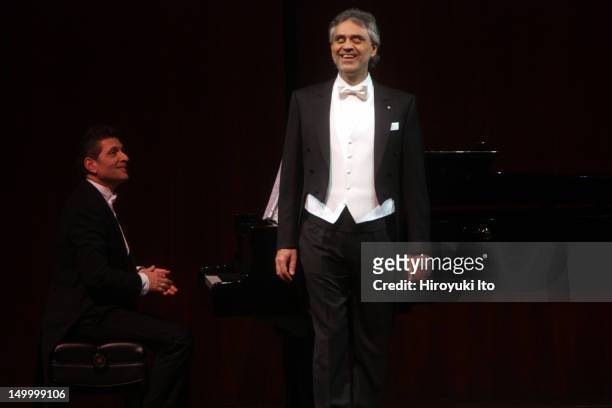 The Italian tenor Andrea Bocelli, accompanied by Vincenzo Scalera, performing songs by Handel, Beethoven, Wagner, Liszt, Strauss, Faure and Gounod to...