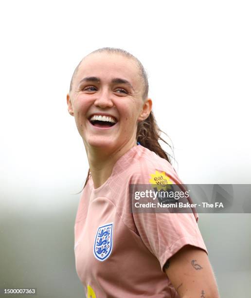 Georgia Stanway of England reacts during a training session at St Georges Park on June 20, 2023 in Burton-upon-Trent, England.