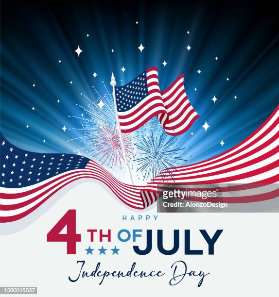 american flag on night sky background. happy independence day. fourth of july. - fourth of july stock illustrations