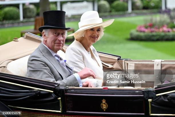 King Charles III and Queen Camilla attend day one of Royal Ascot 2023 at Ascot Racecourse on June 20, 2023 in Ascot, England.