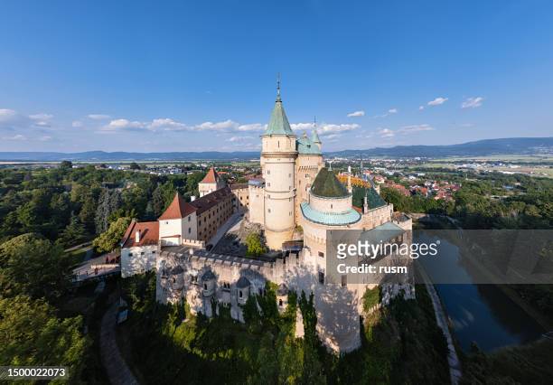 bojnice castle aerial, slovakia - slovakia town stock pictures, royalty-free photos & images