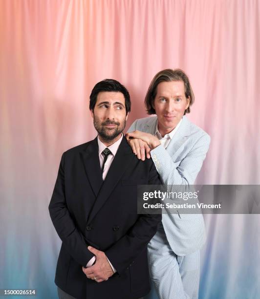 Actor Jason Schwartzman and Film Director Wes Anderson of the film Asteroid City poses for a portrait shoot during the 76th Cannes Film Festival on...