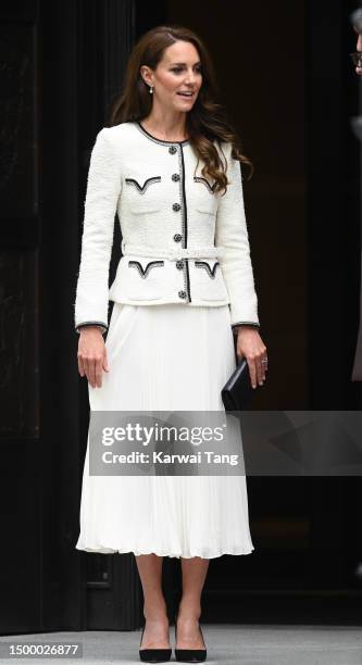 Catherine, Princess of Wales departs after attending the reopening of the National Portrait Gallery on June 20, 2023 in London, England. The Princess...