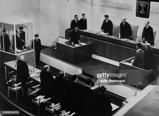 Nazi war criminal Adolf Eichmann is tried before the Jerusalem District Court, Israel, December 11th 1961.