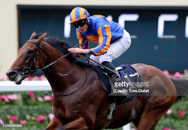 Ryan Moore riding River Tiber wins Coventry Stakes on day one during Royal Ascot 2023 at Ascot Racecourse on June 20, 2023 in Ascot, England.