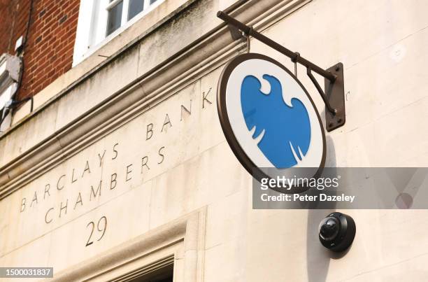 June 2023: Barclays Bank store sign External Store Sign London, England.
