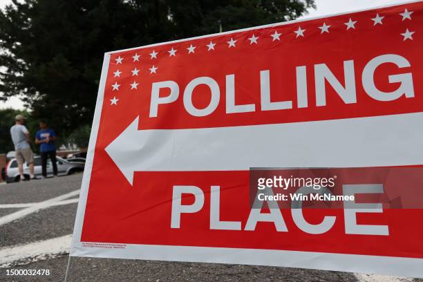 Polling station in Arlington County is shown at Nottingham Elementary School June 20, 2023 in Arlington, Virginia. Virginia voters head to the polls...