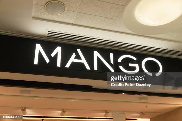 June 2023: Mango store sign External Store Sign London, England.
