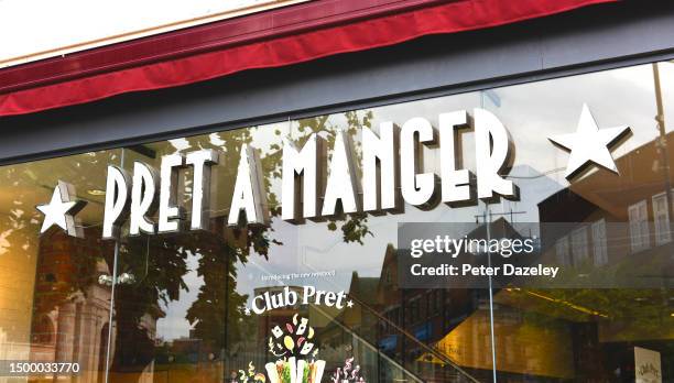 June 2023: Pret a Manger store sign External Store Sign London, England.