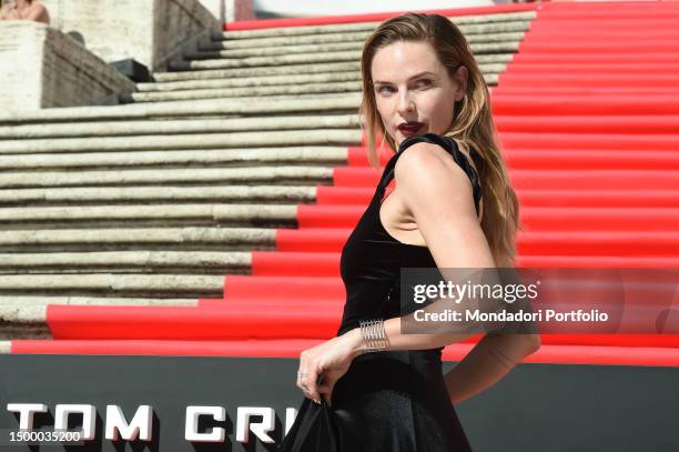 Swedish actress Rebecca Ferguson participates at the premiere of the film Mission Impossible Dead Reckoning part one on the staircase of trinita de...