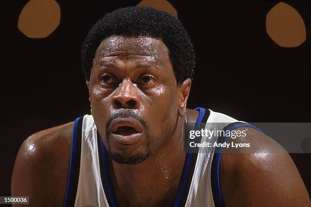Center Patrick Ewing of the Orlando Magic rests during the NBA game against the Utah Jazz at the TD Waterhouse Centre in Orlando, Florida. The Magic...