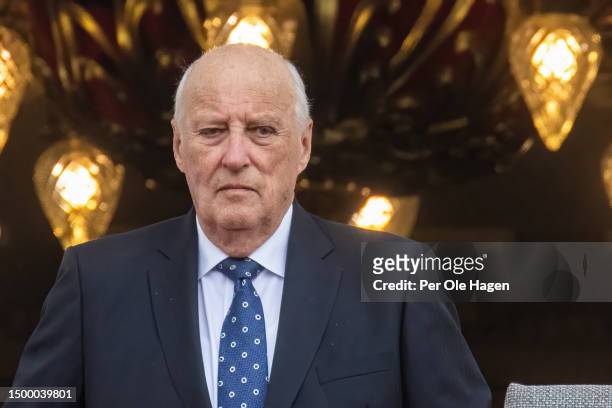 His Majesty King Harald of Norway attends a Military Tattoo at the Royal Castle on June 20, 2023 in Oslo, Norway.